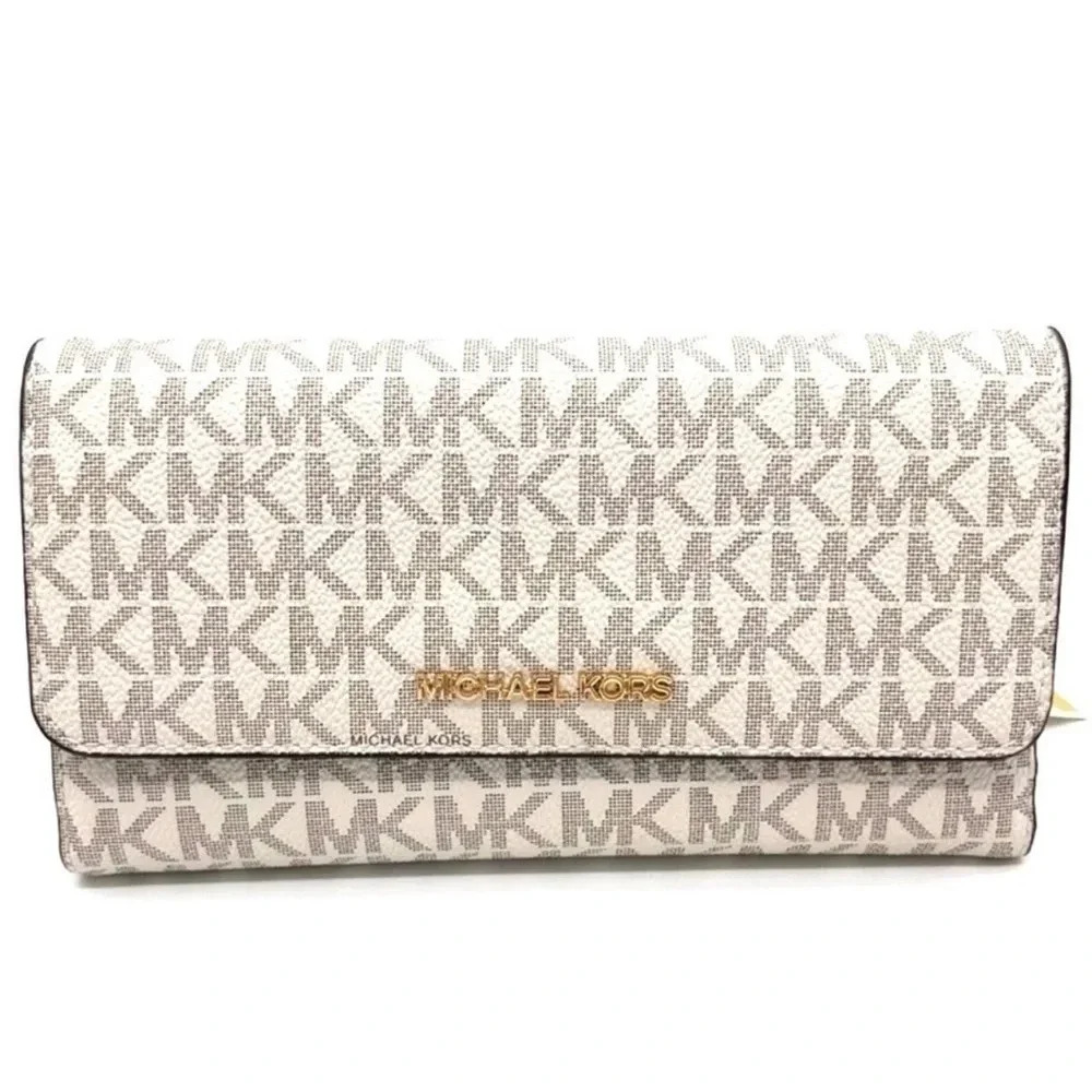 Michael Kors Large Trifold Wallet Vanilla/Brown (NWT) - Picture 2 of 7